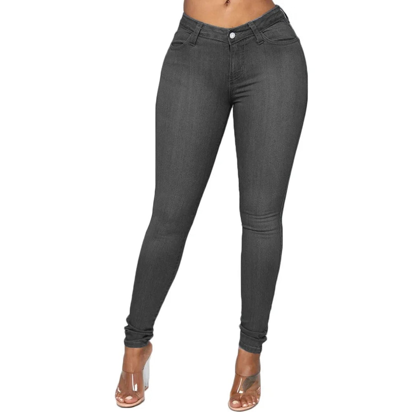 LuckeLadybug women's skinny jeans high waist in dark gray, perfect for a sleek, modern look