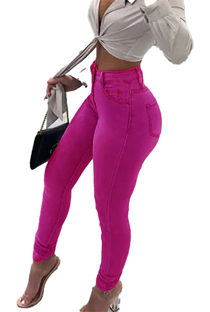 LuckeLadybug women's skinny jeans high waist in vibrant pink for a trendy look