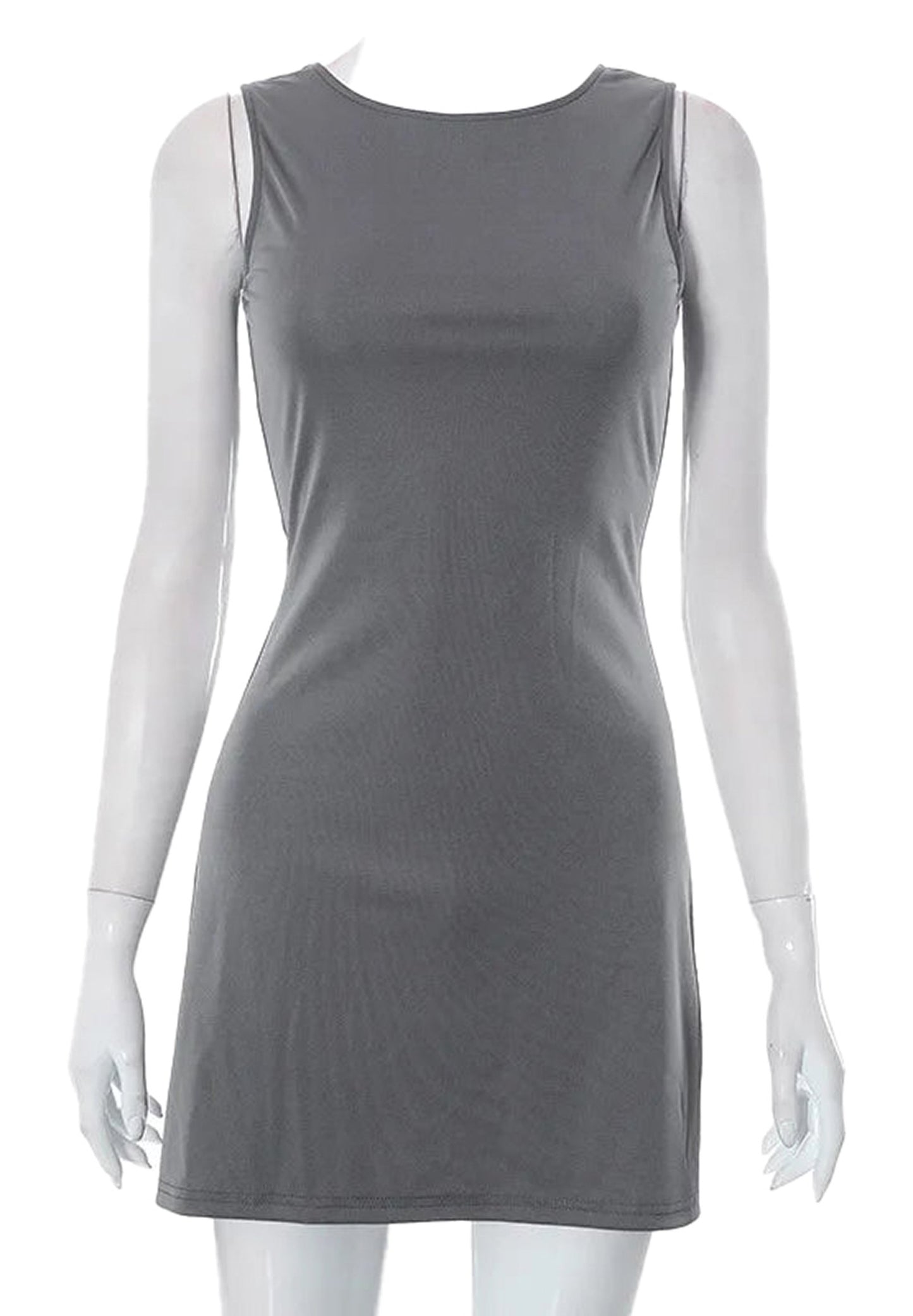 Gray women's sleeveless knit dress with a fitted silhouette for a stylish look
