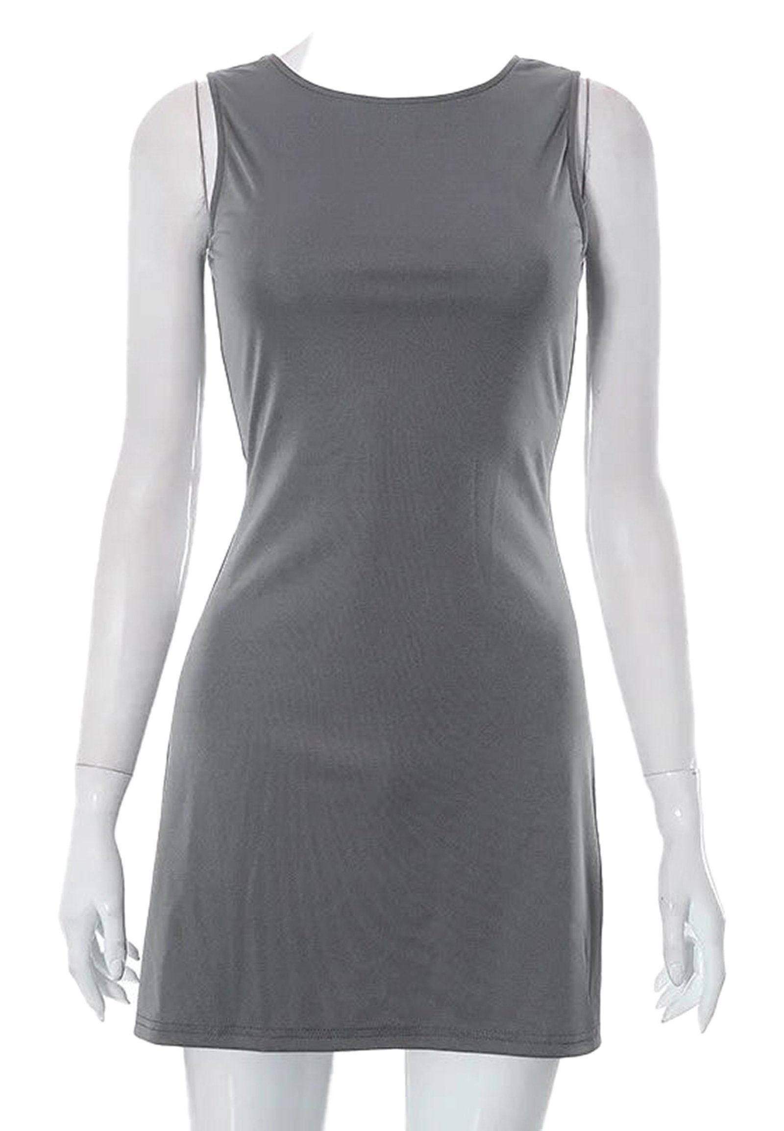 Gray women's sleeveless knit dress with a fitted silhouette for a stylish look