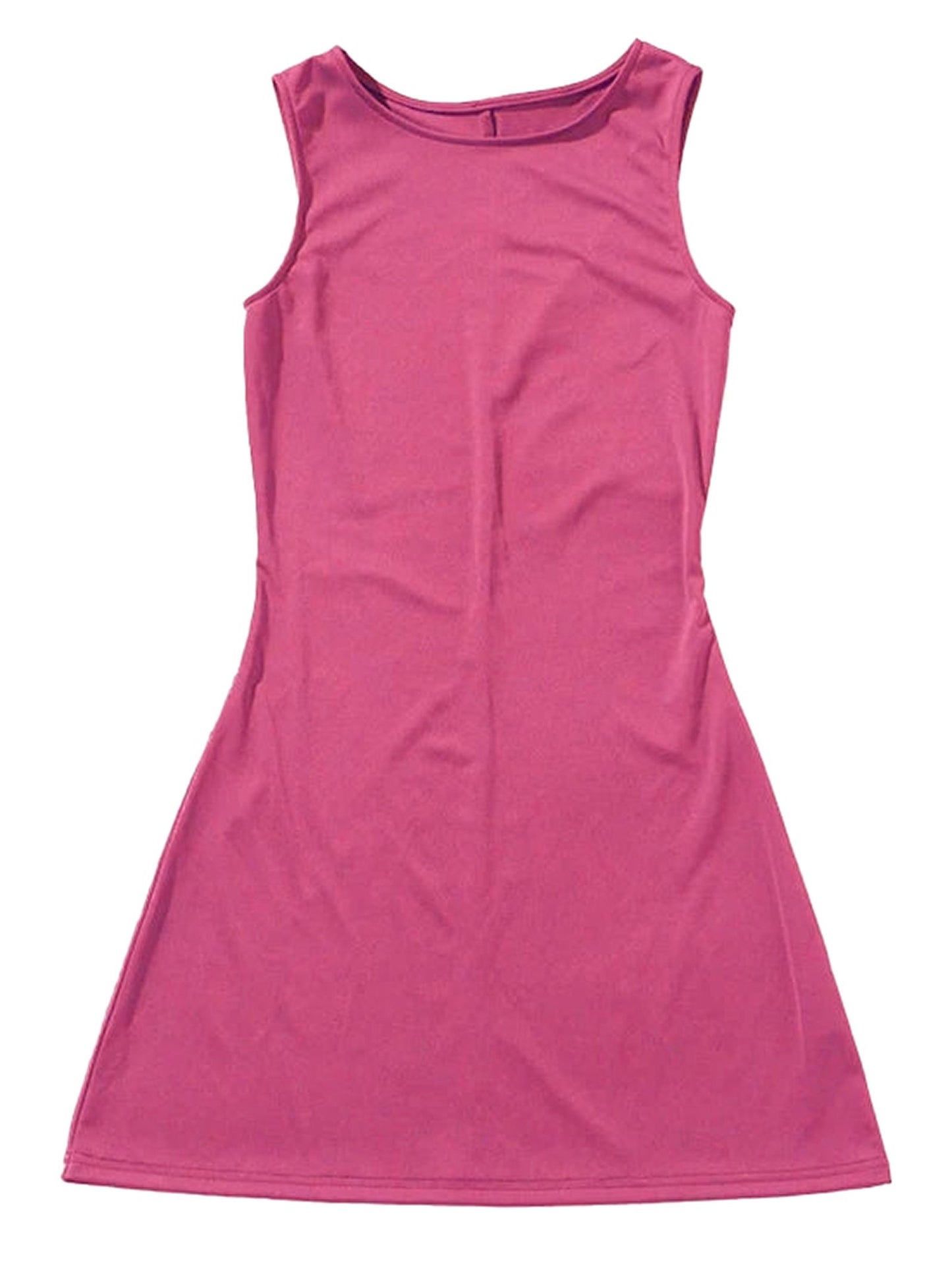 Pink women's sleeveless knit dress by LuckeLadybug LLC, perfect for casual and summer wear