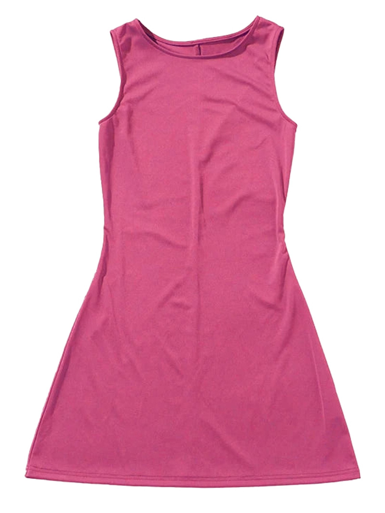 Pink women's sleeveless knit dress by LuckeLadybug LLC, perfect for casual and summer wear
