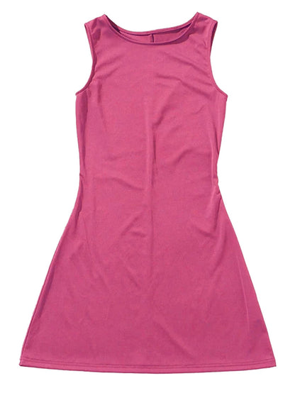 Pink women's sleeveless knit dress by LuckeLadybug LLC, perfect for casual and summer wear