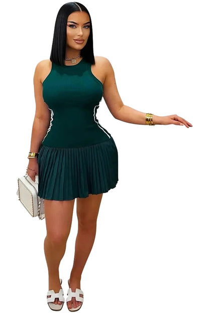 Women's sleeveless mini dress in green with pleated skirt design for a stylish summer look