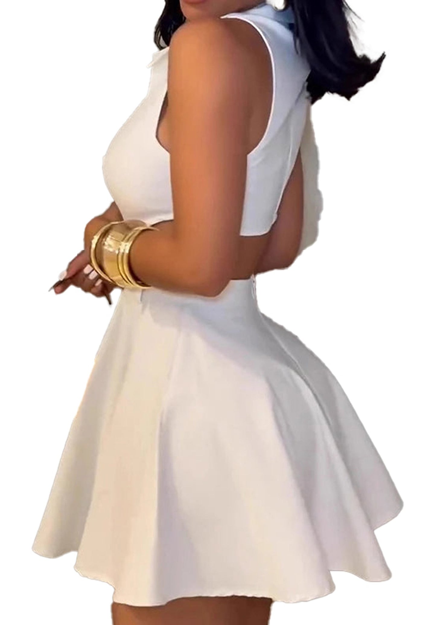 Women's sleeveless mini dress with a flared skirt and stylish cut for warm weather outings