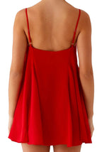 Red women's sleeveless nightgown with a flowing design and adjustable straps for comfort