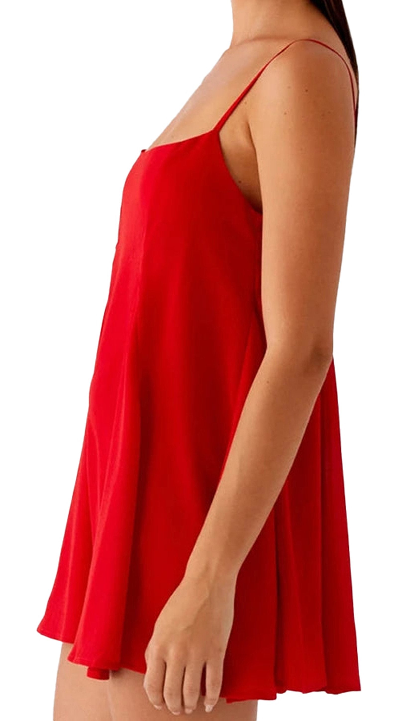 Red women's sleeveless nightgown with a flowing design for comfortable sleepwear