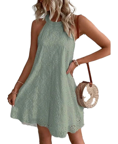 Light green women's summer mini dress 2025 with lace detailing, perfect for warm weather outings
