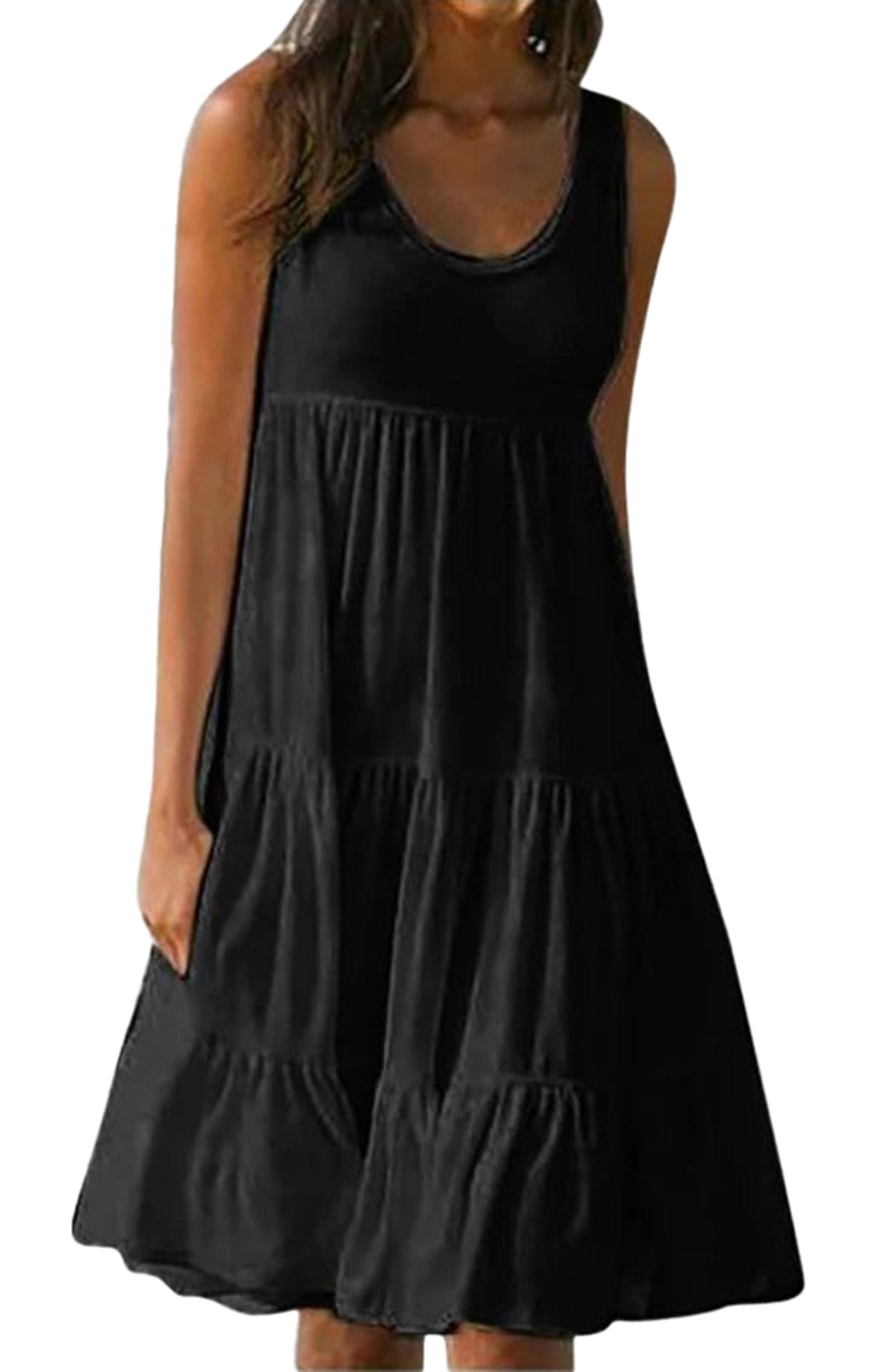 LuckeLadybug LLC Women's Summer Mini Dress in Black with Tiered Design and Comfortable Fit