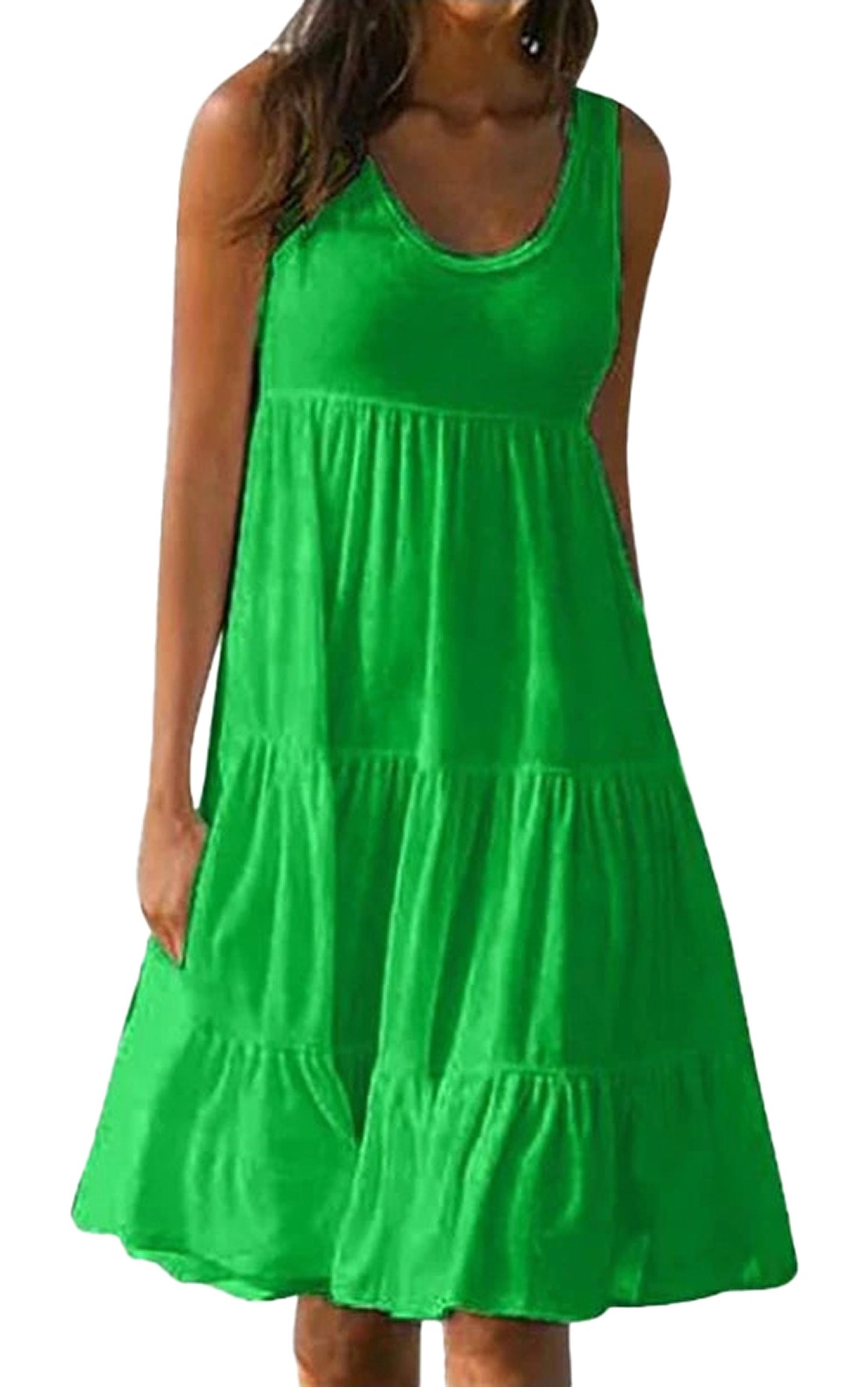 LuckeLadybug LLC women's summer mini dress in vibrant green with a tiered design
