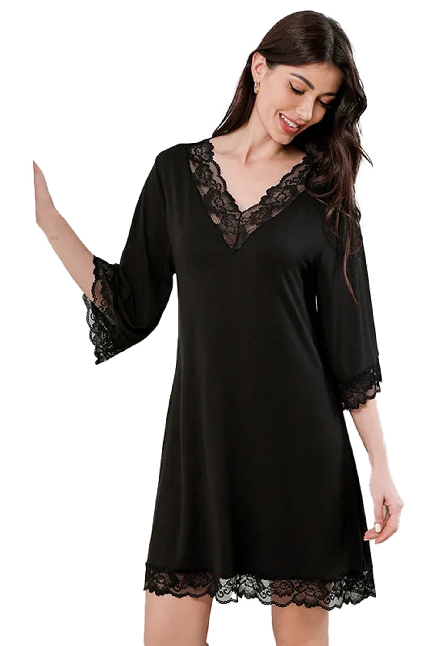 Elegant black babydoll with lace trim, perfect as a women's summer night dress for comfort and style