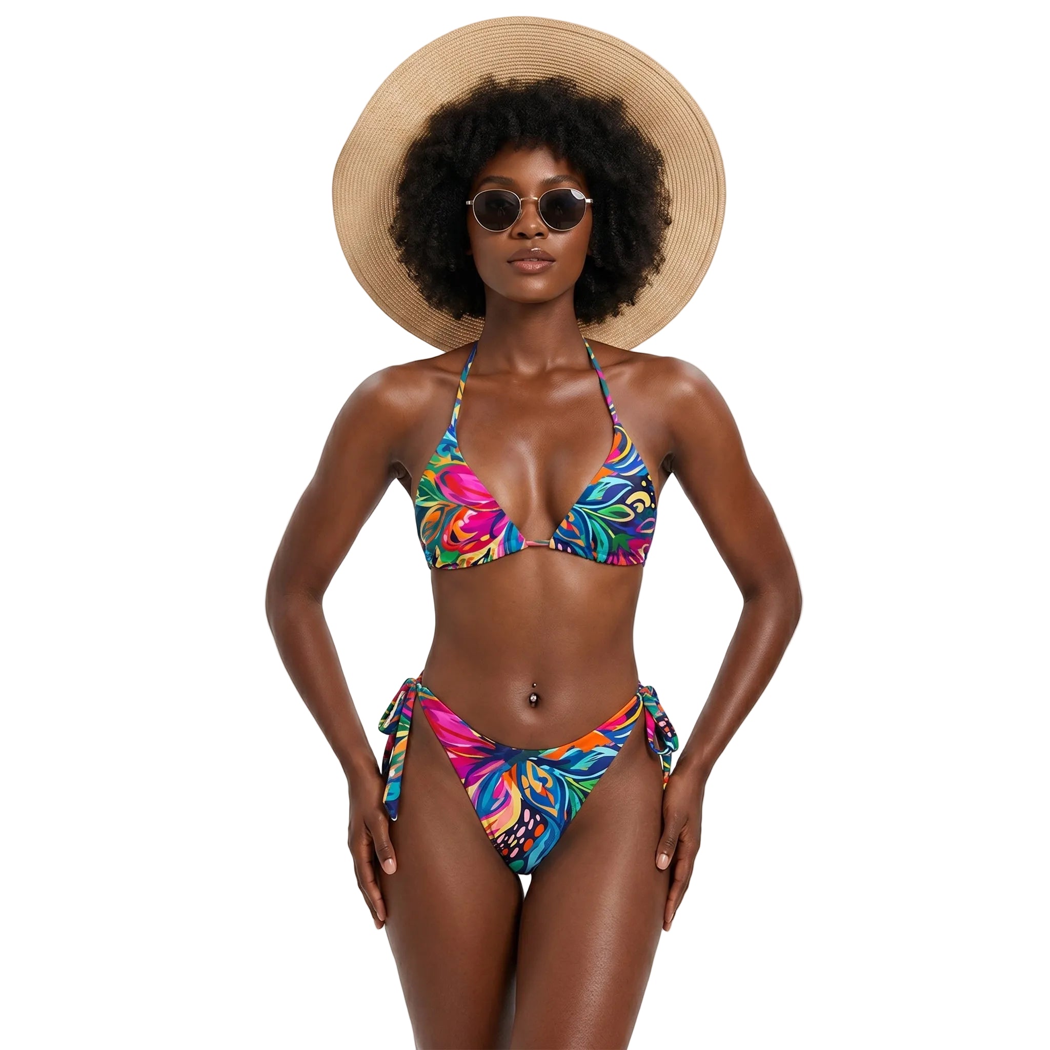 LuckeLadybug colorful womens swimsuits bikini with floral design and tie-side bottoms