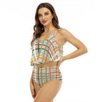 LuckeLadybug womens swimsuits bikini featuring a stylish patterned crop top and high-waisted bottom