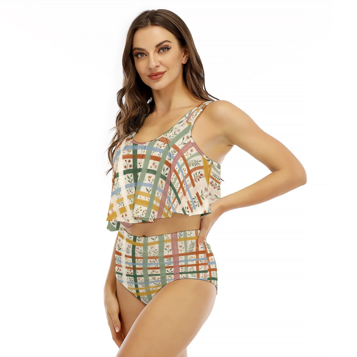 LuckeLadybug womens swimsuits bikini featuring a stylish patterned crop top and high-waisted bottom