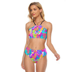 LuckeLadybug Women's Swimwear in Vibrant Floral Print with Strappy Halter Design