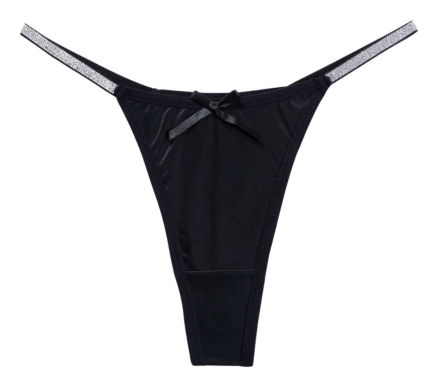 Black women's thong briefs with a decorative bow and comfortable fit for everyday wear