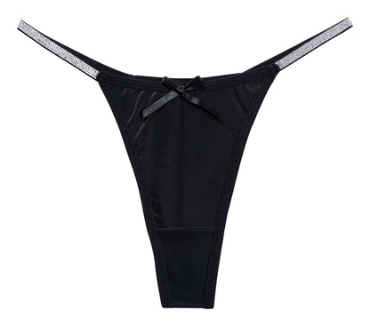 Black women's thong briefs with a decorative bow and comfortable fit for everyday wear