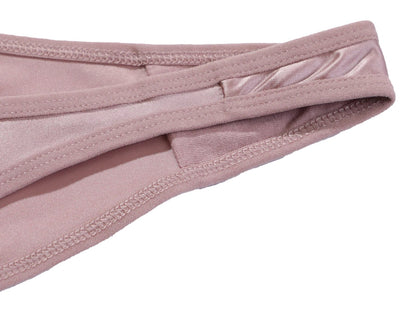 LuckeLadybug LLC women's thong briefs in soft mauve fabric with delicate stitching details