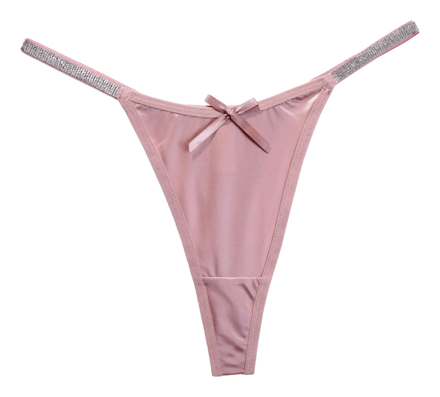 LuckeLadybug LLC Women's Thong Briefs in Soft Pink with Rhinestone Accents and Bow Detail