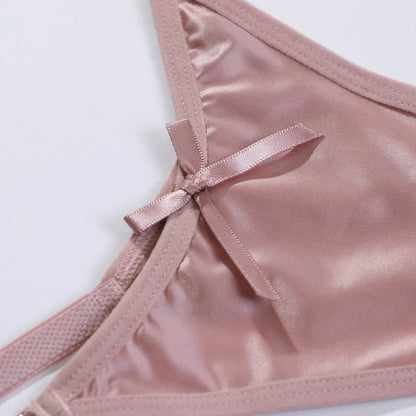 LuckeLadybug LLC women's thong briefs in soft satin fabric with elegant ribbon detail