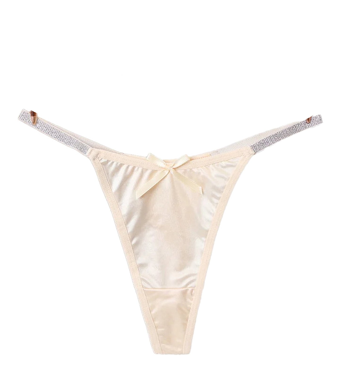 Elegantly designed women's thong briefs in soft satin with stylish straps and a cute bow accent