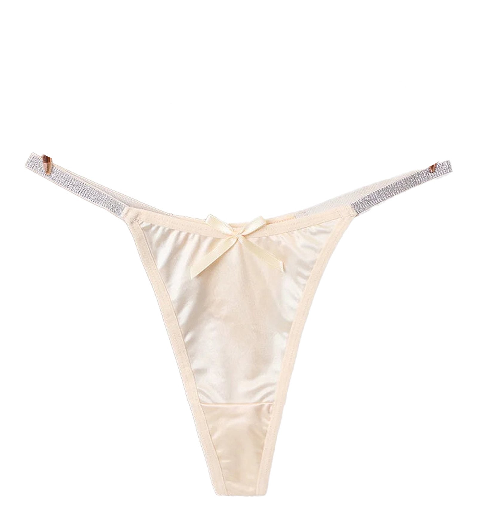 Elegantly designed women's thong briefs in soft satin with stylish straps and a cute bow accent