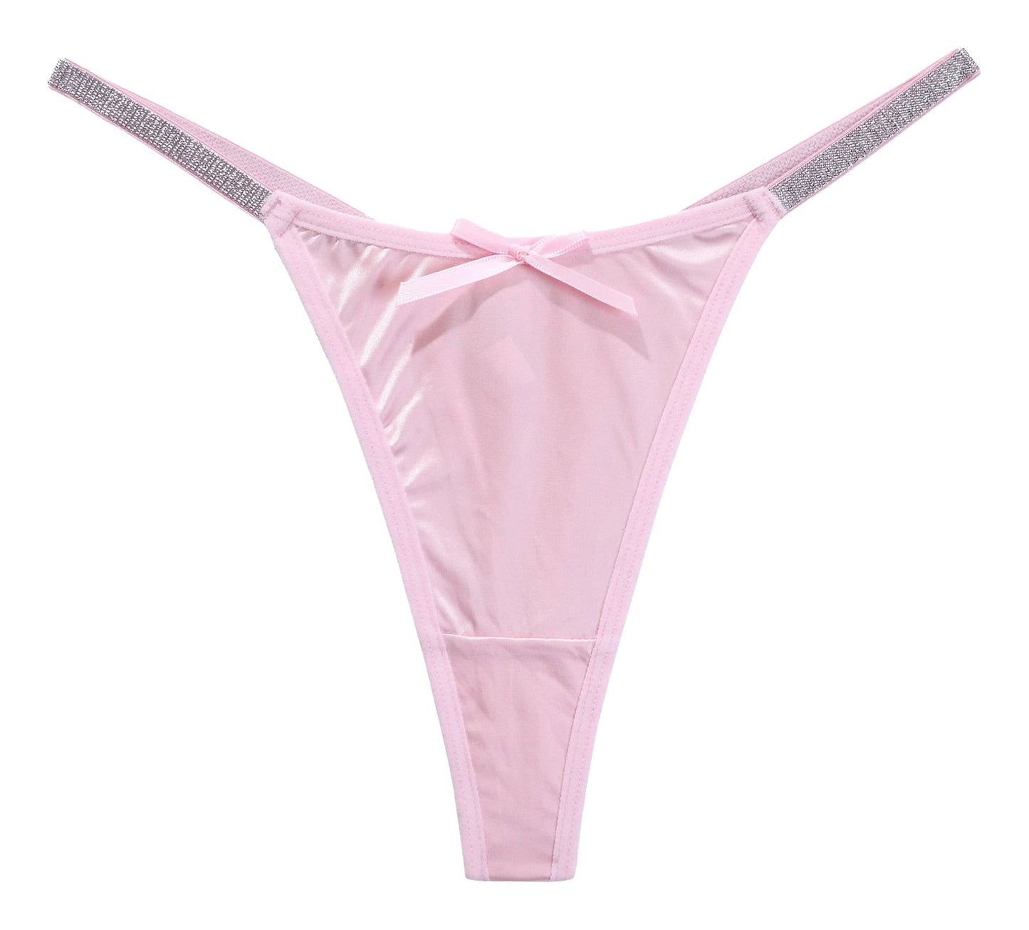LuckeLadybug LLC Women's Thong Briefs in Pink with Sparkling Details and Bow Accent