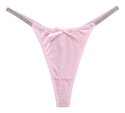 LuckeLadybug LLC Women's Thong Briefs in Pink with Sparkling Details and Bow Accent