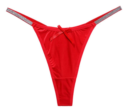 LuckeLadybug LLC Women's Thong Briefs in Red with Stylish Bow and Metallic Trim