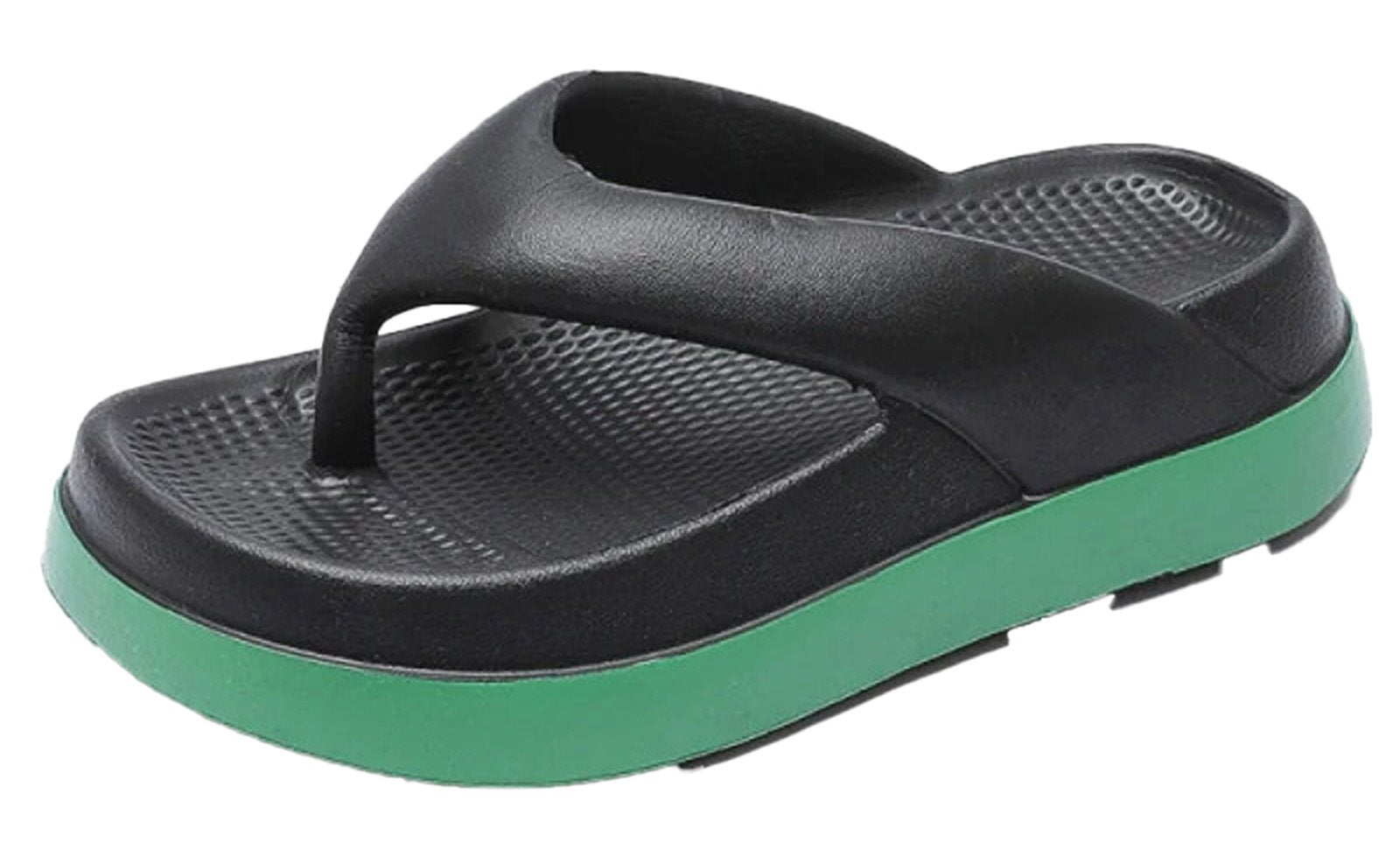 LuckeLadybug women's trendy platform flip flops 2024 in black and green color with comfortable design