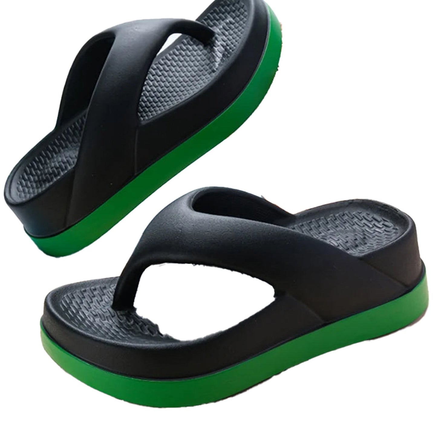 LuckeLadybug women's trendy platform flip flops 2024 in black and green design for summer wear