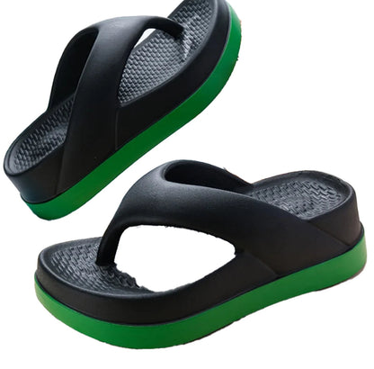 LuckeLadybug women's trendy platform flip flops 2024 in black and green design for summer wear