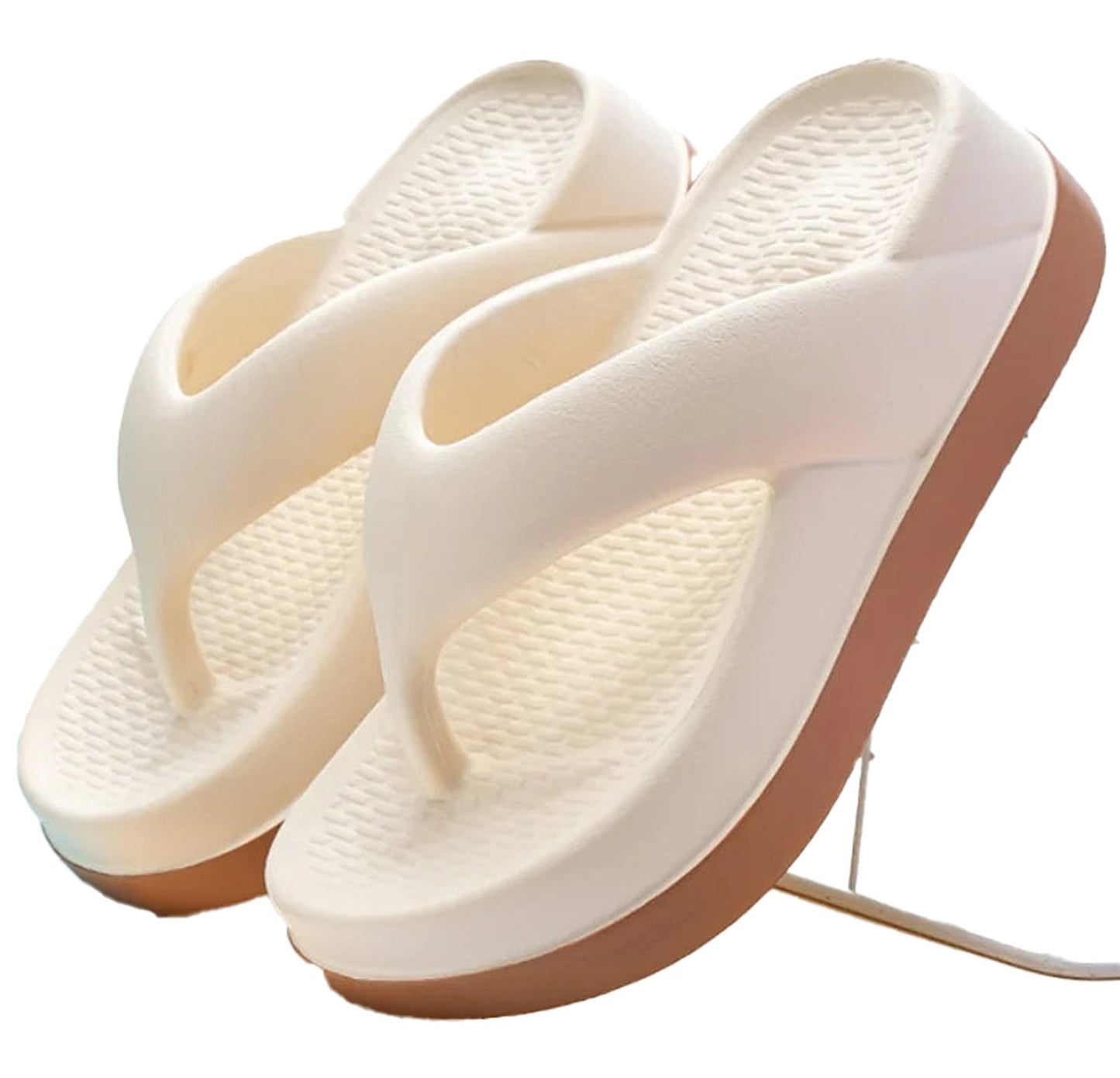 LuckeLadybug women's trendy platform flip flops 2024 in white with a comfortable design for summer wear