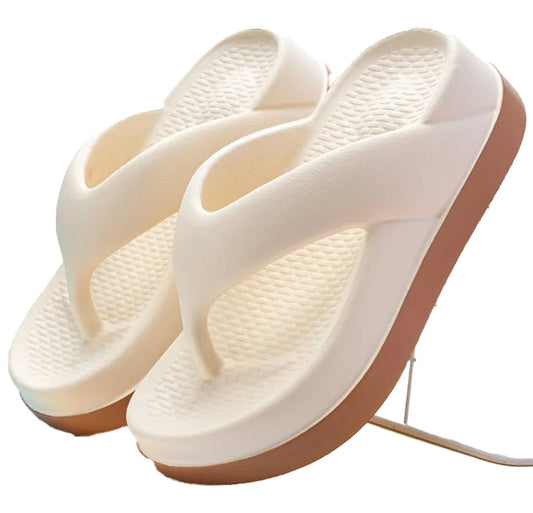 LuckeLadybug women's trendy platform flip flops 2024 in white with a comfortable design for summer wear