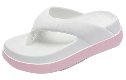 Women's trendy platform flip flops 2024 in white and pink color for stylish summer wear