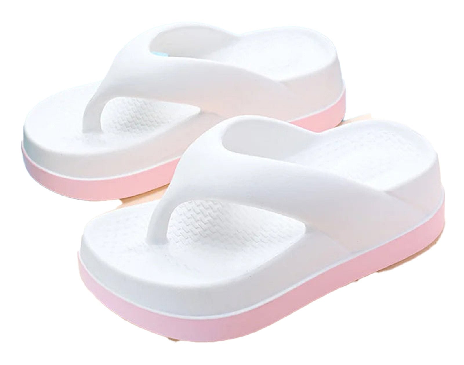 LuckeLadybug women's trendy platform flip flops 2024 in white and pink for stylish comfort