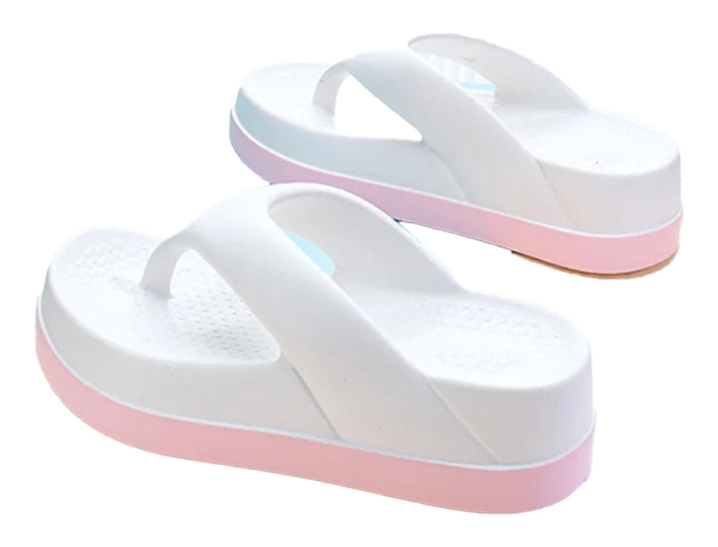 LuckeLadybug LLC women's trendy platform flip flops 2024 in white and pastel colors with cushioned sole