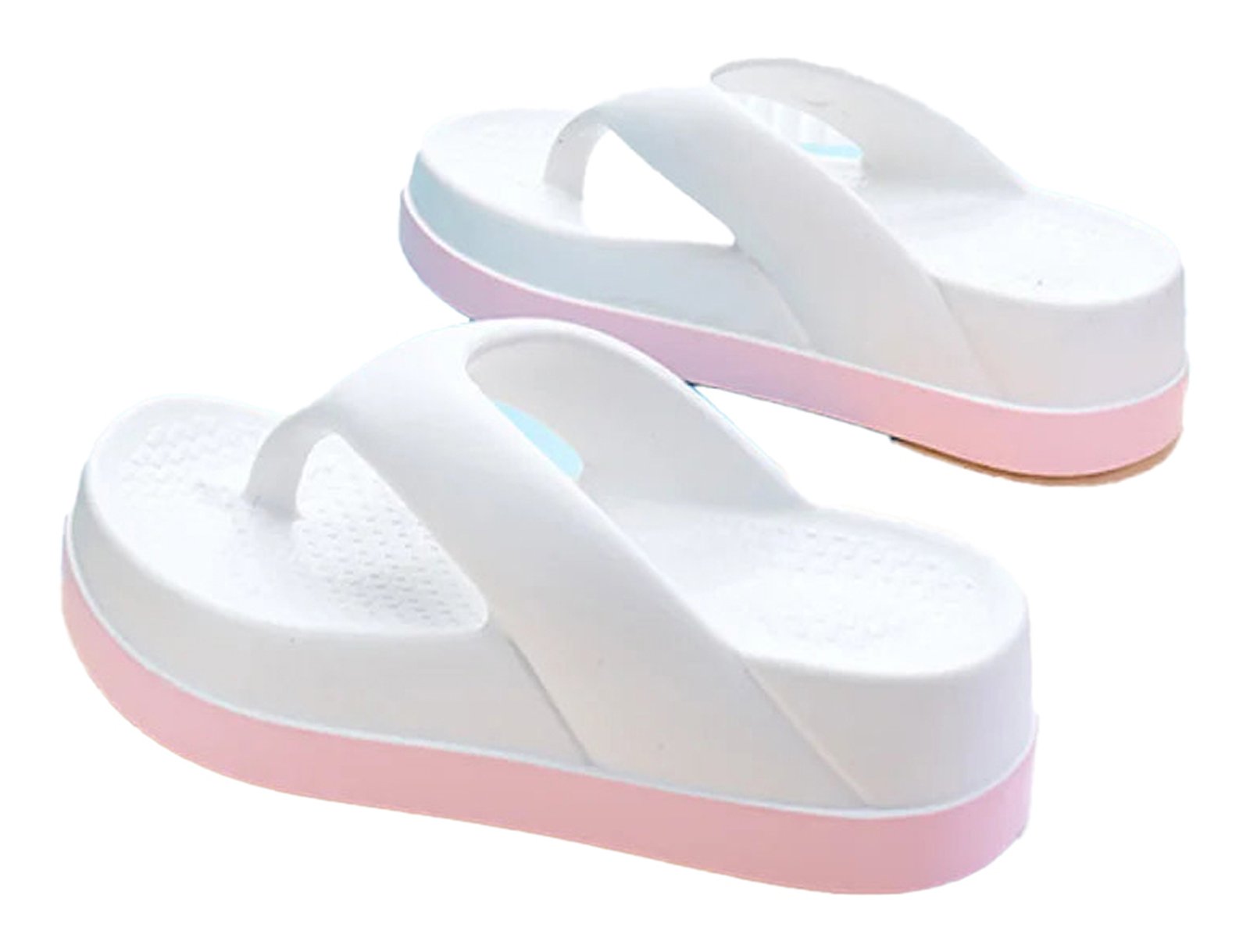 LuckeLadybug LLC women's trendy platform flip flops 2024 in white and pastel colors with cushioned sole