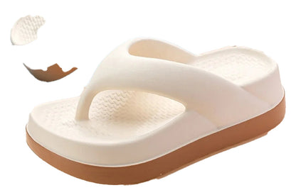 LuckeLadybug women's trendy platform flip flops 2024 in beige with comfortable cushioning for stylish summer wear