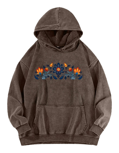 LuckeLadybug women's washed hoodie with national symbols featuring floral designs in vibrant colors
