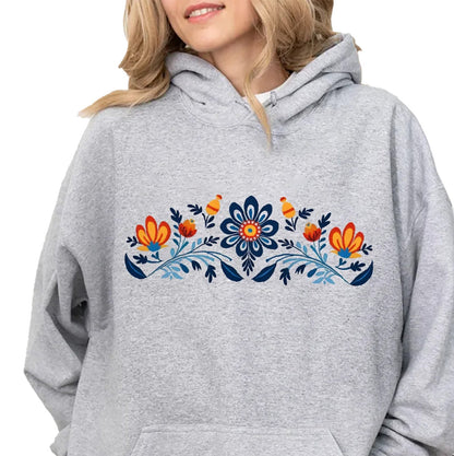 LuckeLadybug LLC women's washed hoodie with national symbols featuring vibrant floral designs