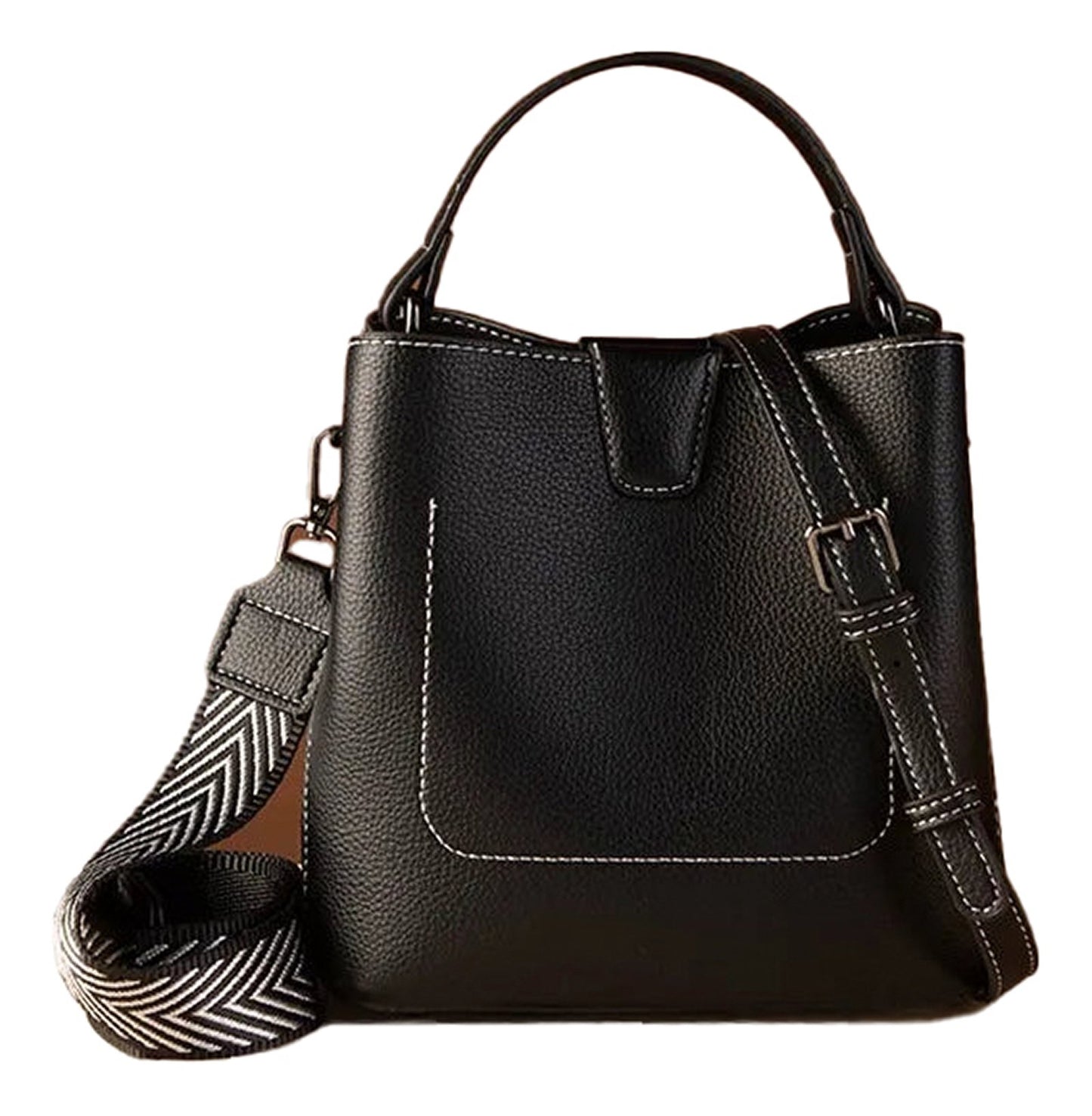 LuckeLadybug women's water bucket handbag in black with adjustable strap and stylish design