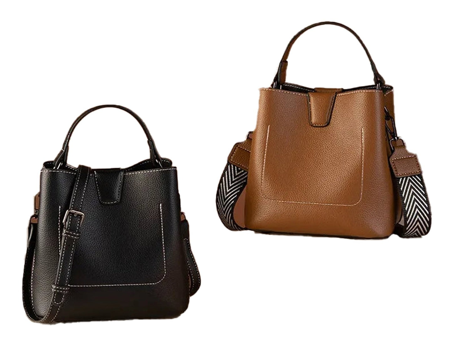 LuckeLadybug women's water bucket handbag in black and brown with stylish design and adjustable straps