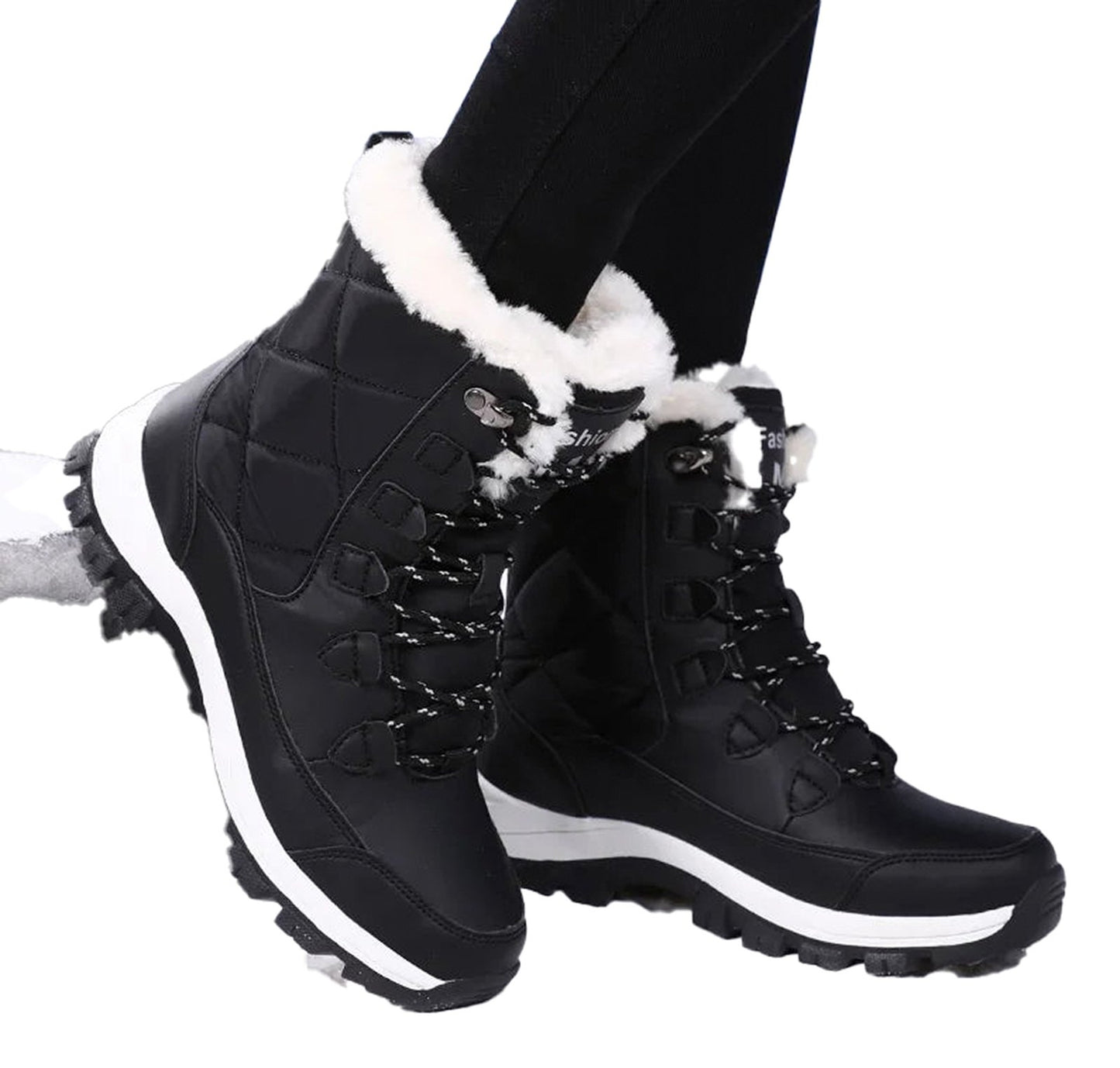 LuckeLadybug women's waterproof snow boots in black with faux fur lining for cold weather