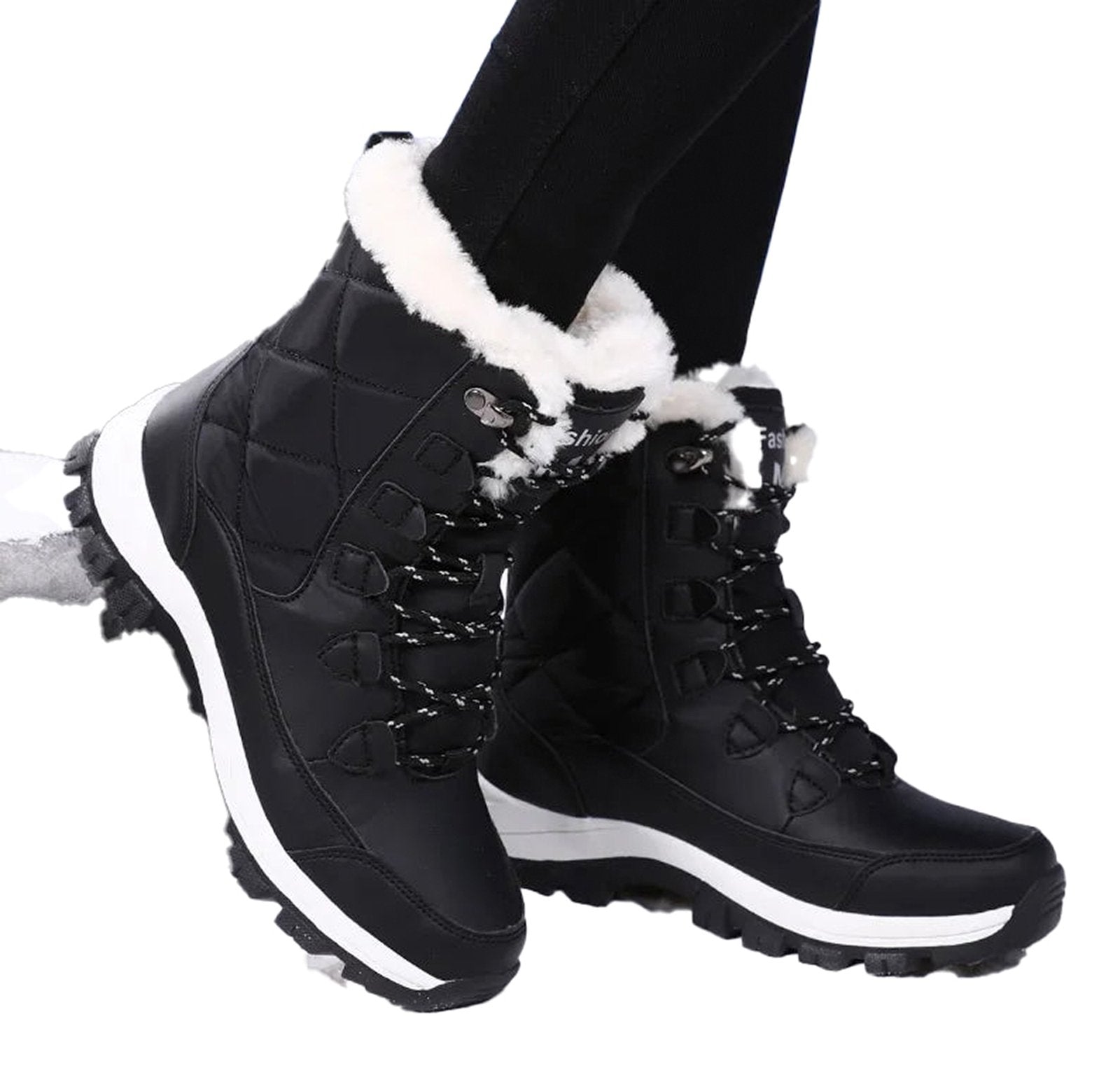 LuckeLadybug women's waterproof snow boots in black with faux fur lining for cold weather