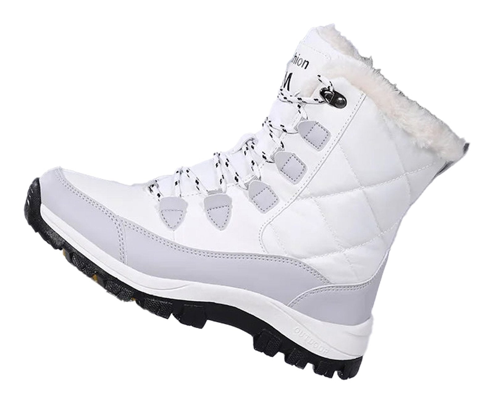 LuckeLadybug women's waterproof snow boots in white with faux fur lining and durable outsole