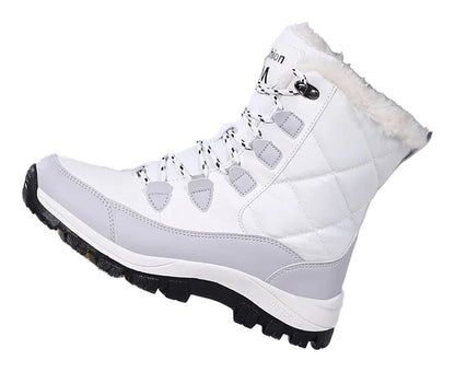 LuckeLadybug women's waterproof snow boots in white with faux fur lining and durable outsole
