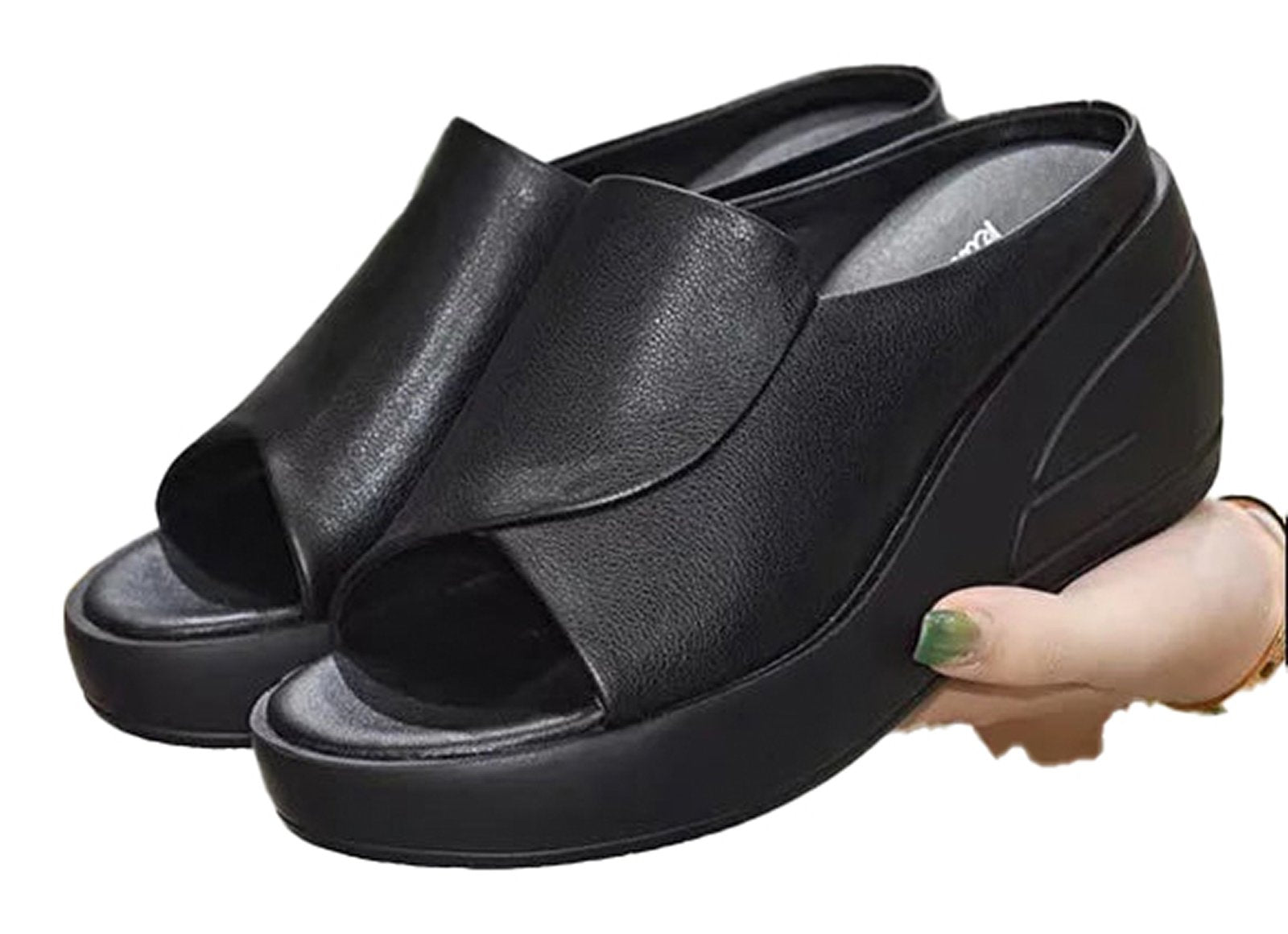 LuckeLadybug women's wedge platform sandals in black with open toe and stylish design