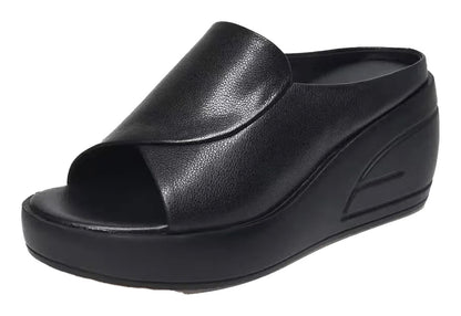 LuckeLadybug women's wedge platform sandals in sleek black with open-toe design for comfort and style