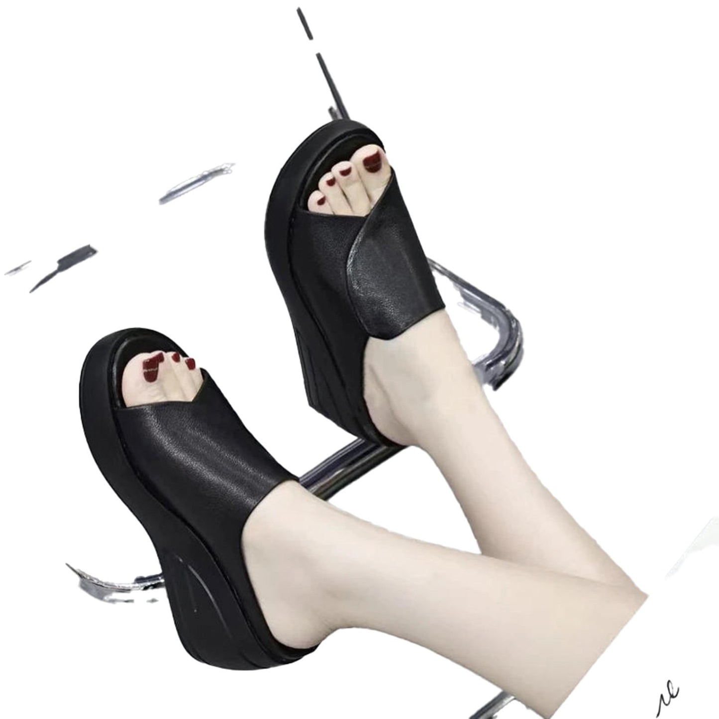 LuckeLadybug women's wedge platform sandals in black with open toe and stylish design for casual outings